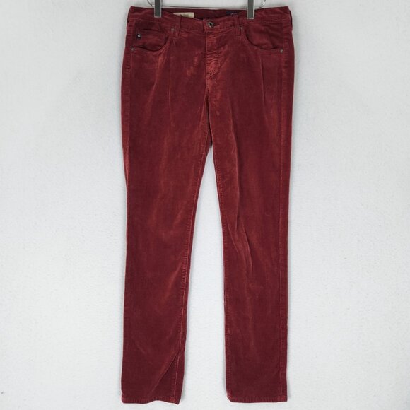 AG Pants Womens 31 Red Corduroy Stevie Slim Straight Casual Adriano Goldschmied - Picture 1 of 12